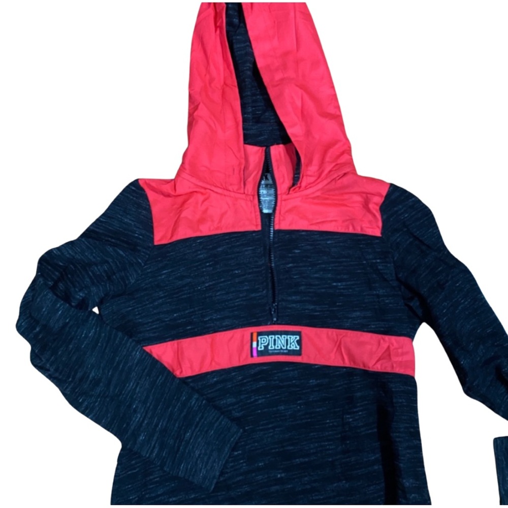 PINK Victoria’s Secret pink and charcoal gray half-zip hoodie - size S